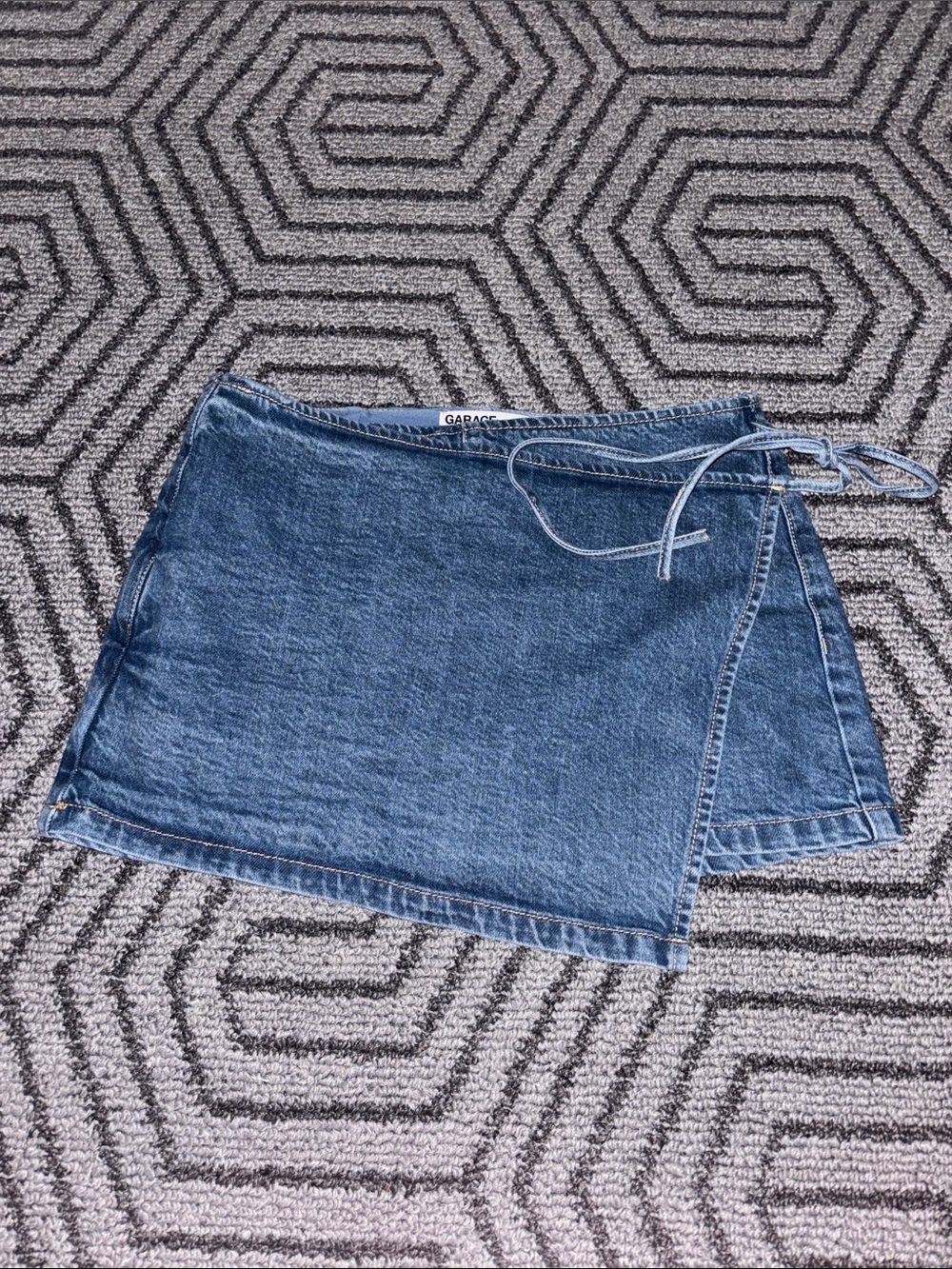 Garage Denim Wrap Mini Skirt in Medium Blue